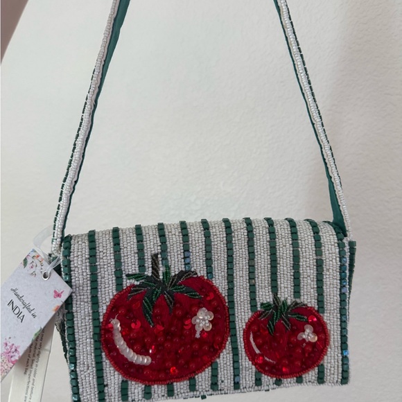 Chic Beaded Crossbody Bag with Tomato Design - Picture 2 of 7